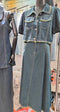 Denim Lantern Sleeves Crop Tops With Long Long Skirts Sets